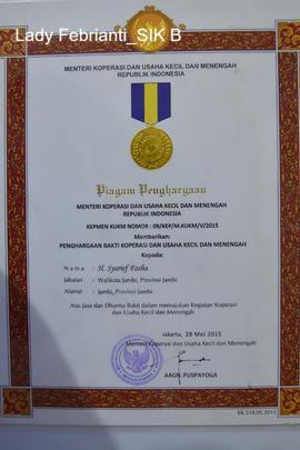 Penghargaan Bakti Koperasi dan Usaha Kecil dan Menengah, Atas Jasa dan Dharma Bakti dalam memajuk...