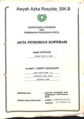 SK Akta Koperasi No : 53 / BH / KWK.5 /XI /1996 Tanggal : 18 November 1996 KOKPAR PATRA II JAMBI