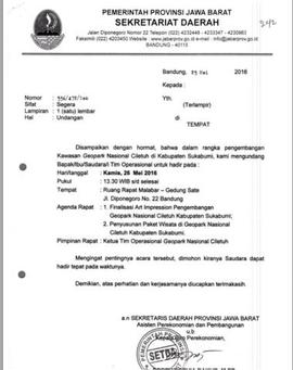 Penyusunan Paket Wisata di Geopark Nasional Ciletuh Kabuaten Sukabumi Nomor 556/472/Rek. Tahun 2016