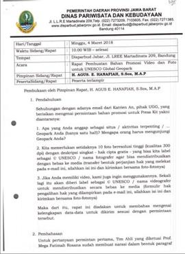 Laporan atau Notulen Rapat Pembuatan Bahan Promosi Video dan Foto untuk UNESCO Global Geopark tan...