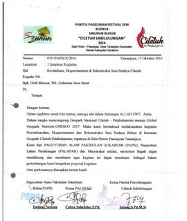 Revitalisasi, Eksperimentasi & Rekonstruksi Seni Budaya Ciletuh Nomor : 070/PAPSI/X/2016.