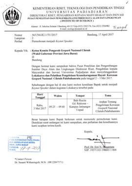 Surat Permohonan menjadi Keynote Speaker dari Unversitas Padjadjaran Nomor 56/UN6.R2.1/TU/2017 ta...