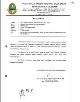 Nota Dinas Permohonan Penandatanganan Surat Perintah Asisten Perekonomian Pembangunan Nomor 556/1...