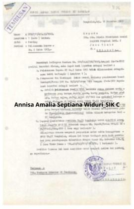 Surat Bupati KDH TK II Bangkalan kepada Kepala Direktorat Sospol Dati I Jawa Timur tentang pelaks...