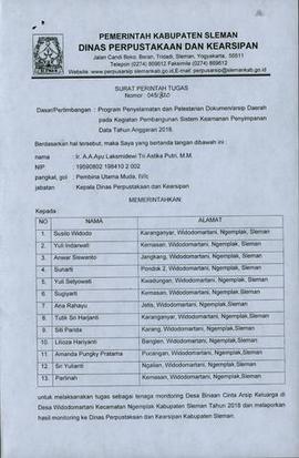 Surat Perintah Tugas melaksanakan a.n. Susilo Widodo, dkk untuk melaksanakan monitoring Desa Bina...