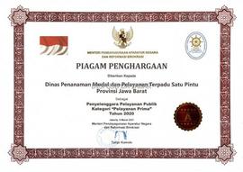 Piagam Penghargaan Penyelenggaraan Pelayanan Publik Kategori "pelayanan Prima" Tahun 20...