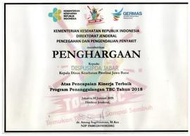 Piagam Penghargaan Atas Pencapaian Kinerja Terbaik Program Penanggulangan TBC Tahun 2018 - KEMENT...