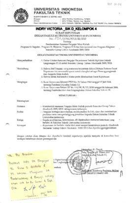 SK Dekan FT UI Tentang Pembentukan Susunan Pengajar Mata Kuliah Program S1 Reguler, S1 Ekstensi, ...